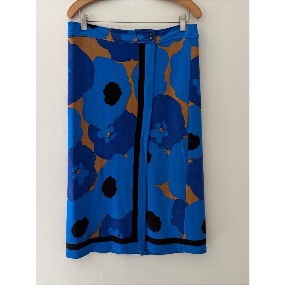 Tracy Reese Skirt Midi Wrap Straight Floral Cerulean Blue Size 8 Maximalist